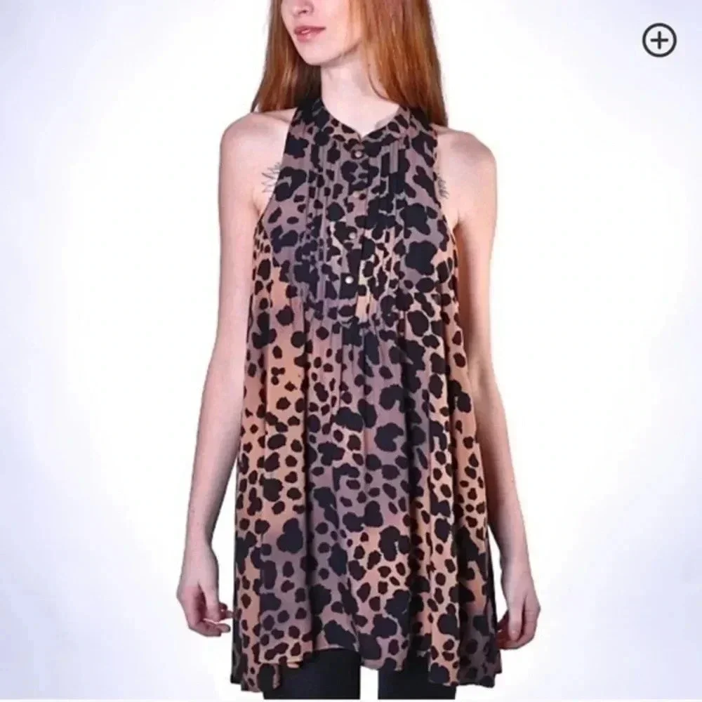 Vans | Chic Punk Leopard Print Button Down Razor Back High Low Blouse Size XS - Picture 1 of 3